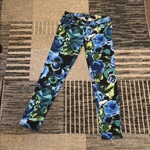 Floral Patterned Pants in Blue and Green